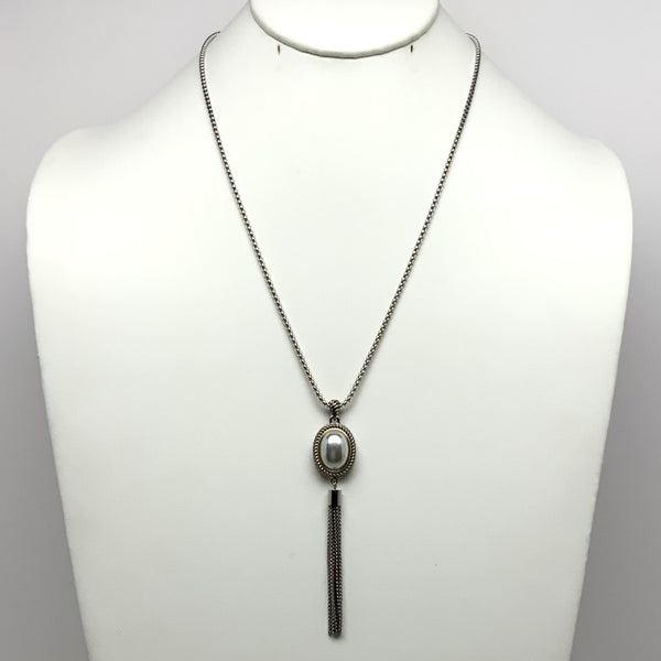 Long Designer Look Tassel Pearl Necklace