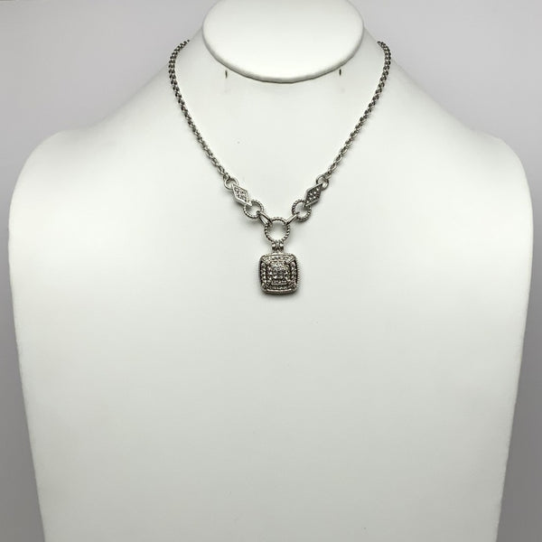 Short Designer Look CZ Crusted Square Necklace