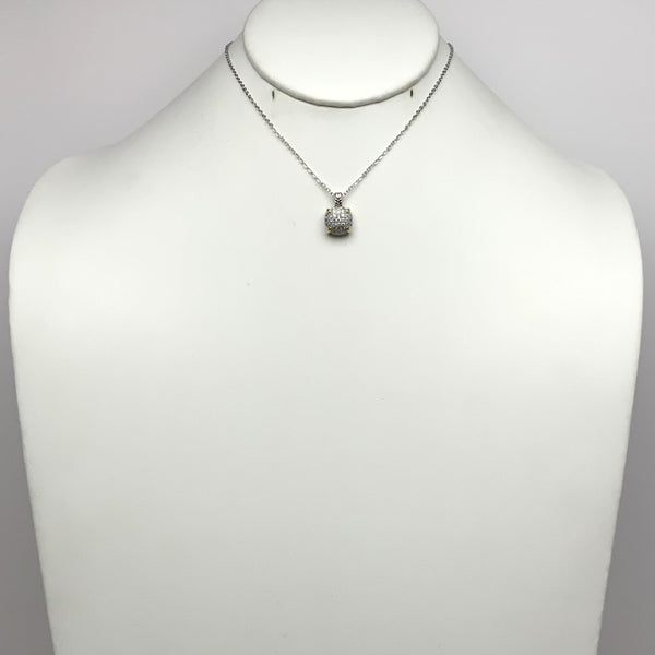 Short Designer Look Necklace with CZ Crusted Square Pendant