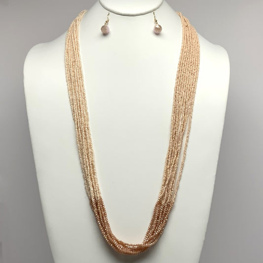 Long Multi Strand Necklace Set with Sea Beads and Crystals