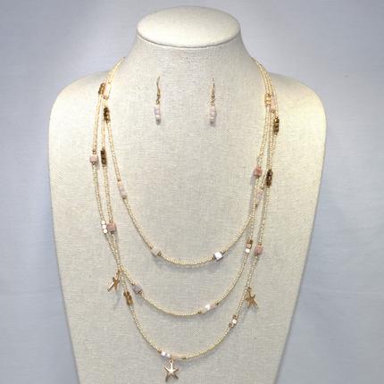 Layered Beaded Small Starfish Charms Necklace Set
