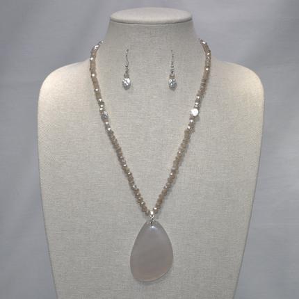 Metal and Rhinestone with Lucite Teardrop Necklace Set