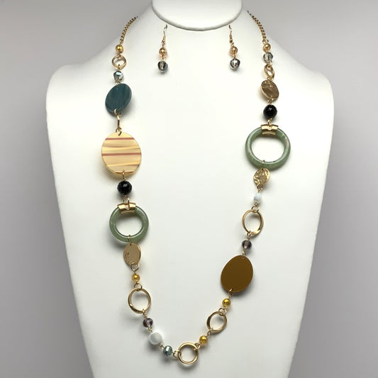 Long Lucite/Acrylic and Crystal Necklace Set