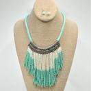 Tribal Look Seed Bead Tassel Bib Style Necklace Set