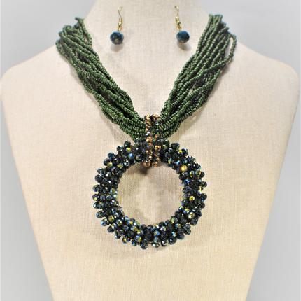 Seed Beads and Crystal Wrapped Circle Necklace Set