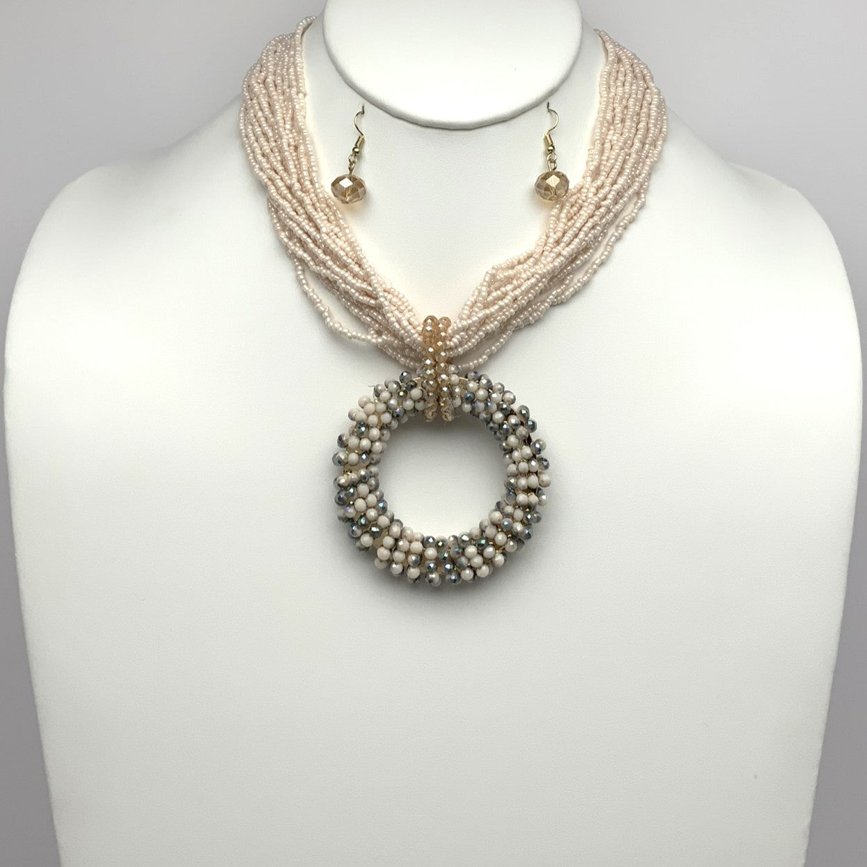 Seed Beads and Crystal Wrapped Circle Necklace Set