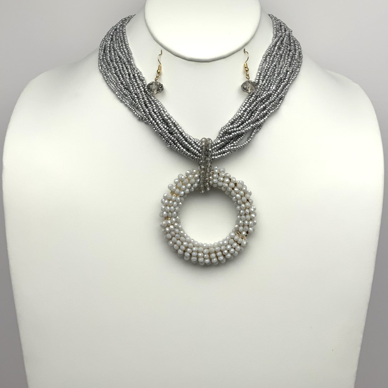 Seed Beads and Crystal Wrapped Circle Necklace Set