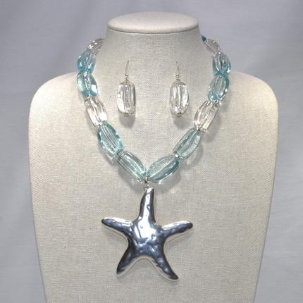 Clear Lucite and Metal Starfish Necklace