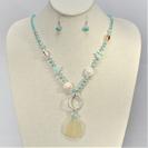 Long Crystal and Cowrie Shell with Stone Pendant Necklace Set
