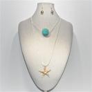 Long Double Layer with Sea Bead Ball and Starfish Necklace Set