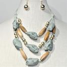 stone look nugget and wood necklace set