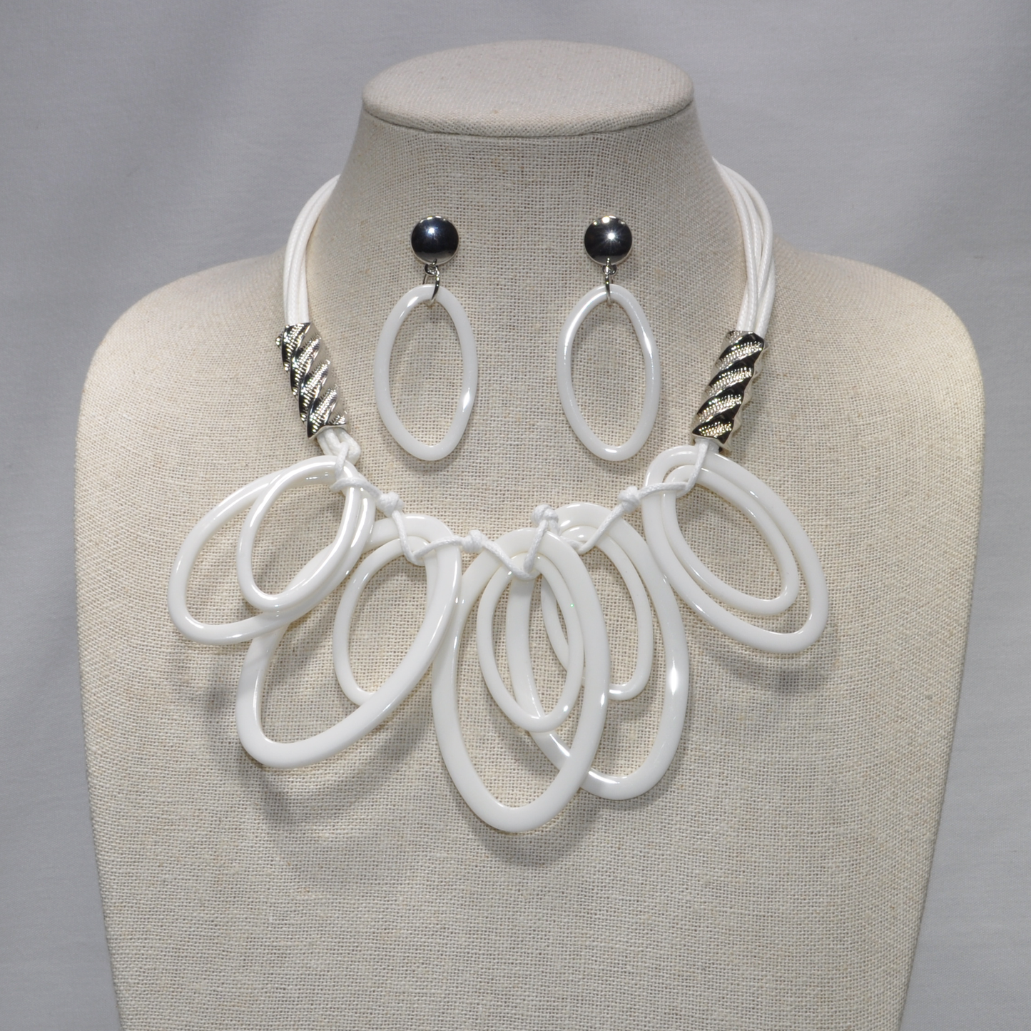 Vinyl Cords with Lucite/Acrylic Ovals Bib Style Necklace Set