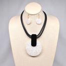 Short Rubber Cords with Marble Look Lucite/Acrylic Circle Pendant Necklace Set