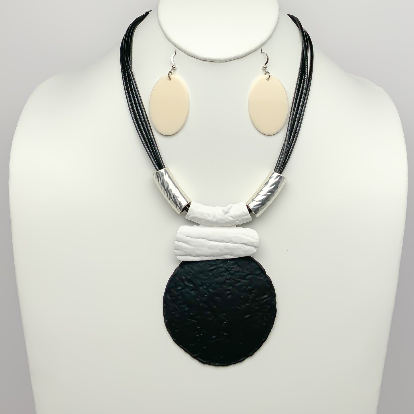 Enamel Coated Round Metal Disc Drop Necklace Set