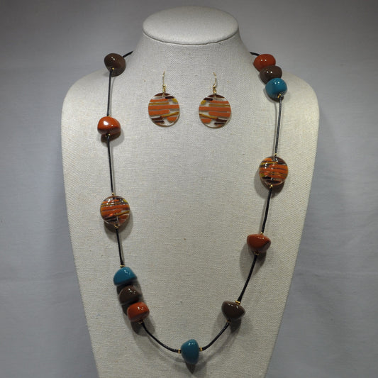 Long Vinyl Cord with Lucite/Acrylic/Glass Beads Spacers Necklace Set