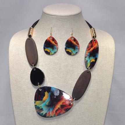 Wood and Lucite Necklace Set