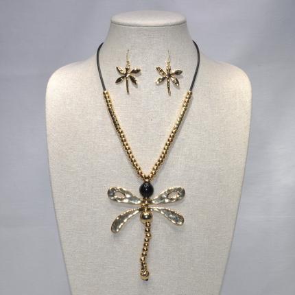 Metal Beads Dragonfly Necklace Set