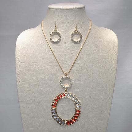 Crystal Circle Drop Necklace Set