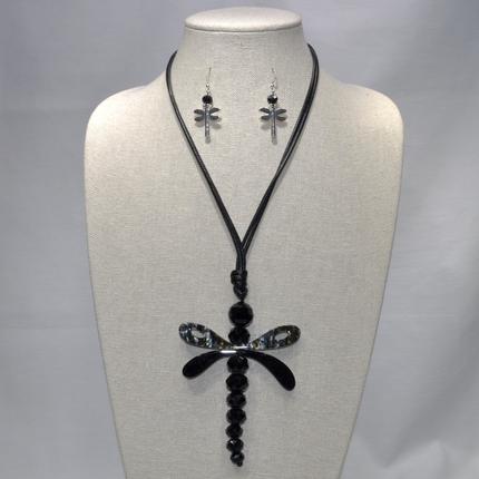 Rhinestone Dragonfly Necklace Set