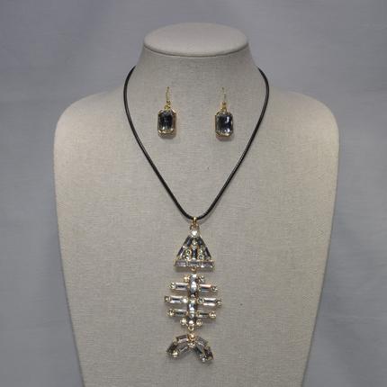 Crystal Fish Skeleton Necklace Set