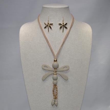 Enamel and Metal Dragonfly Necklace Set