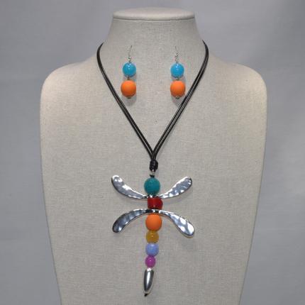 Bead Rhinestone Dragonfly Necklace Set