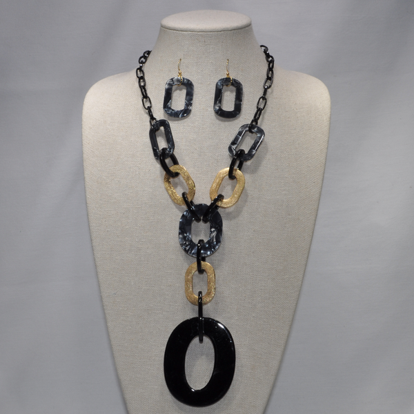 Long Lucite and Metal Oval Chain Link with Center oval Drop