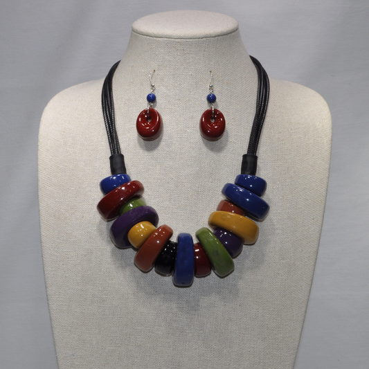 Ceramic Ovals on Vinyl Cords Necklace Set