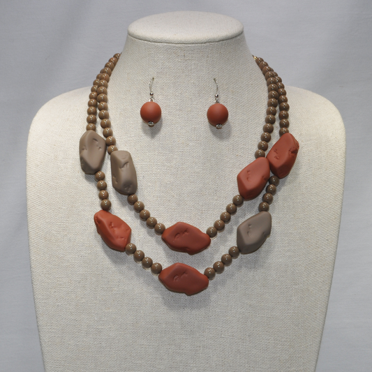 Short Two Strand Lucite Beads with Rubber Coated Rock Look