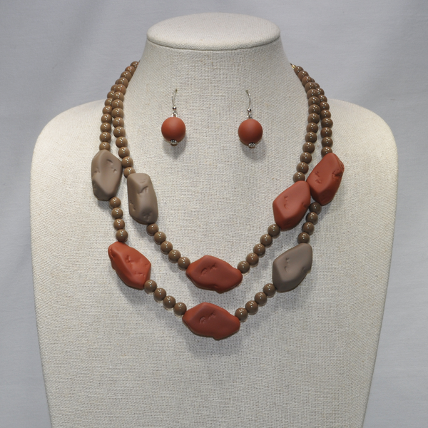 Short Two Strand Lucite Beads with Rubber Coated Rock Look