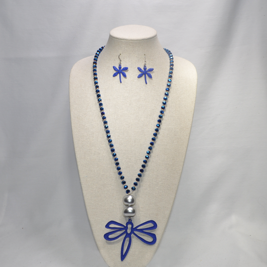 Long Crystal with Dragonfly Necklace Set