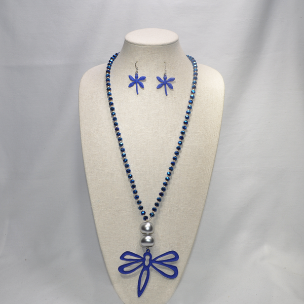 Long Crystal with Dragonfly Necklace Set