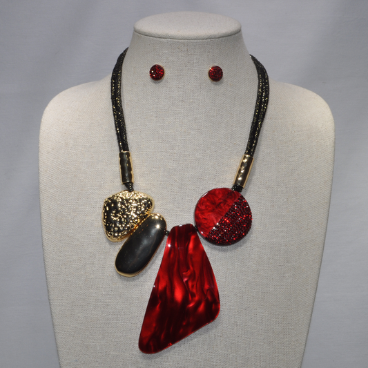 Marble Lucite/Acrylic with Bling Bib Style Necklace Set