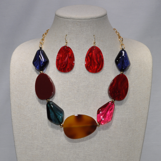 Short Bib Style Flat Lucite/Acrylic beads Necklace Set