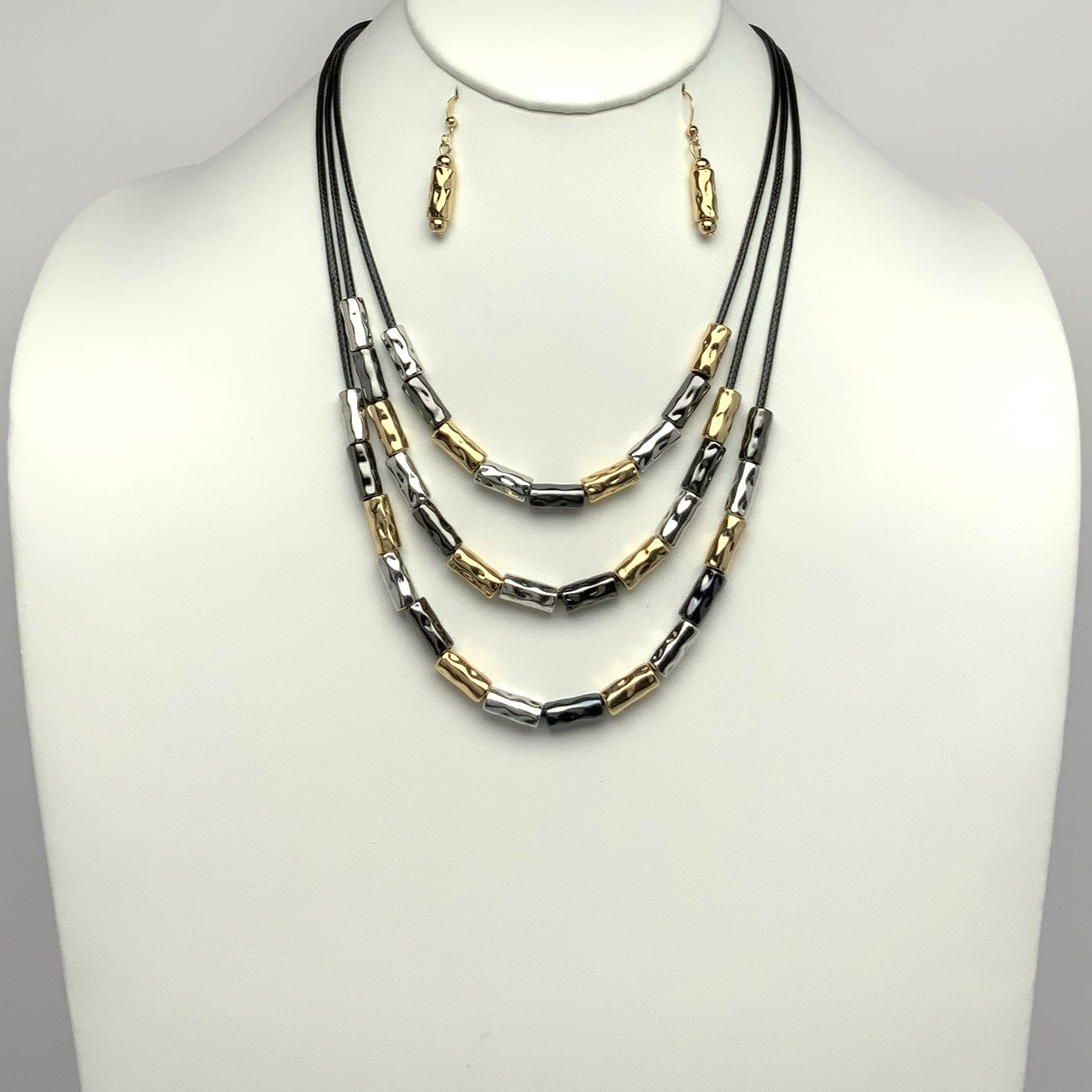 Tube Metal Bead Necklace Set