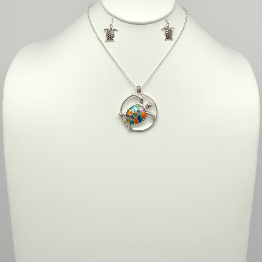 Mother Pearl and Turtle Drop Necklace Set