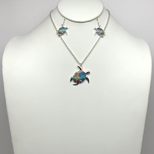 Short Ocean Painted Turtle Necklace Set