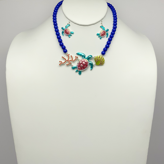 Coral and Turtle Necklace Set