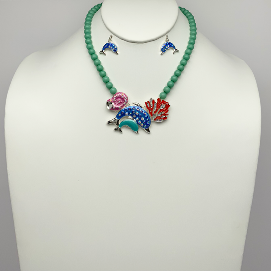 Coral and Dolphin Necklace Set