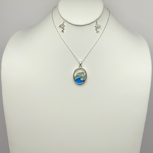 Dolphin and Waves Necklace Set