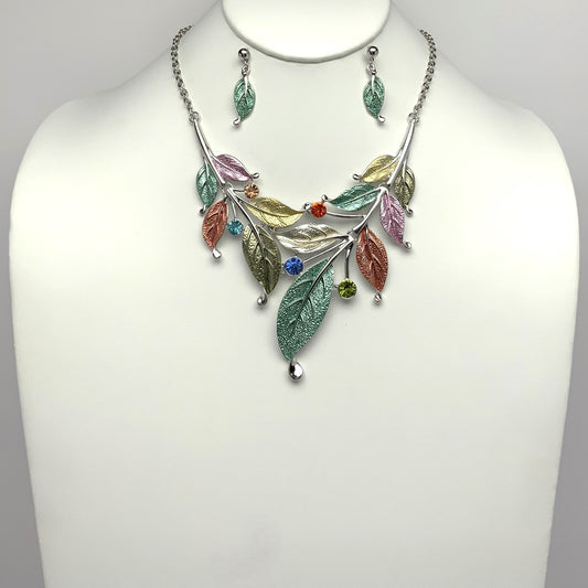 Crystal Leaf Drop Necklace