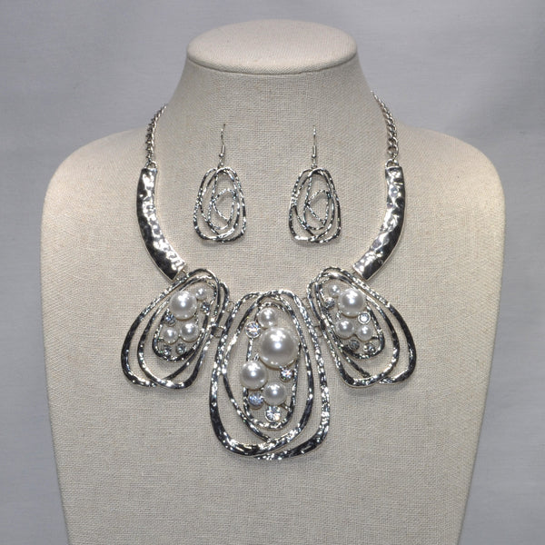 Hammered Metal Bib Style with Lucite Beads and Rhinestones