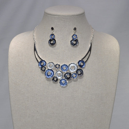 Enamel and Metal Circles Bib Style Necklace set