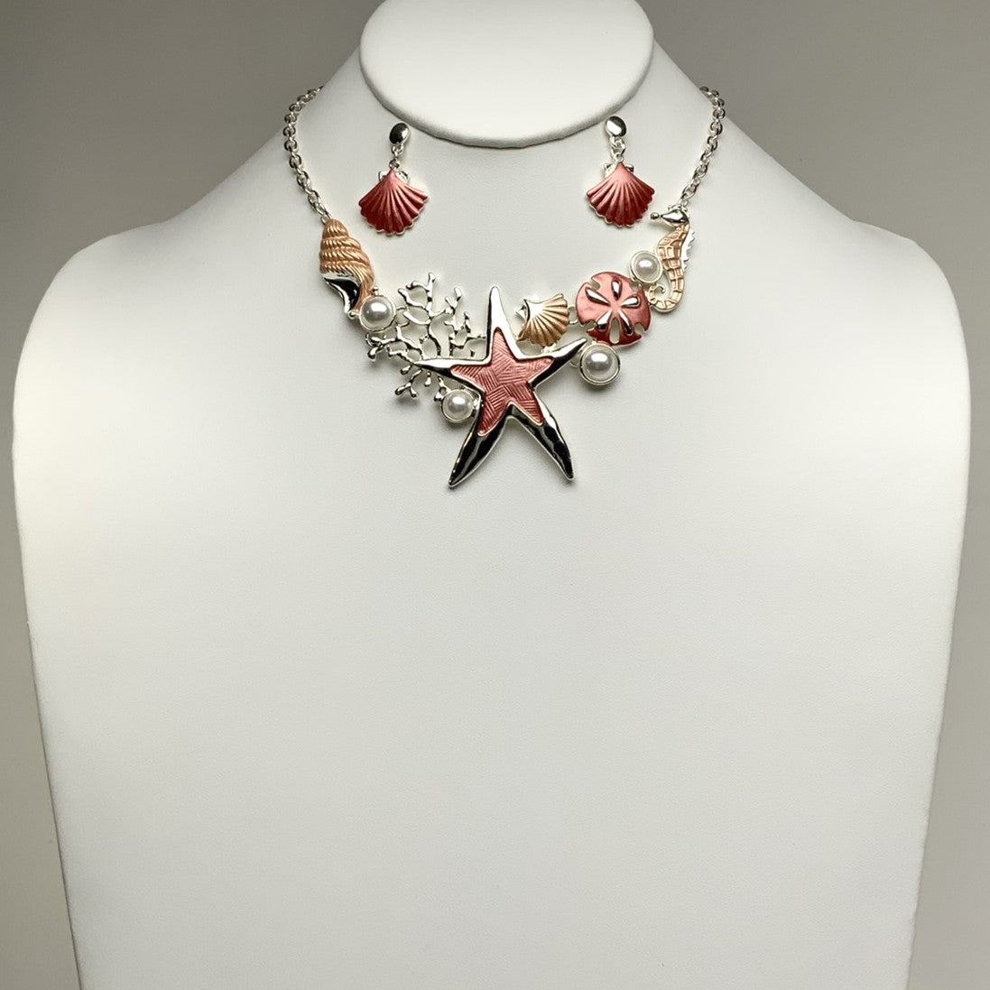 Enamel Shell Life Bib Style Necklace Set
