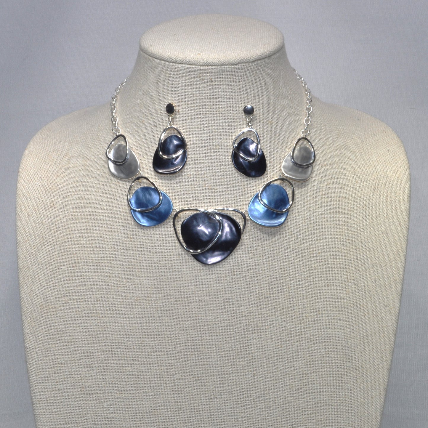 Enamel and Metal Bin Style Necklace Set