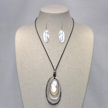 Oval Brushed Metal Necklace Set