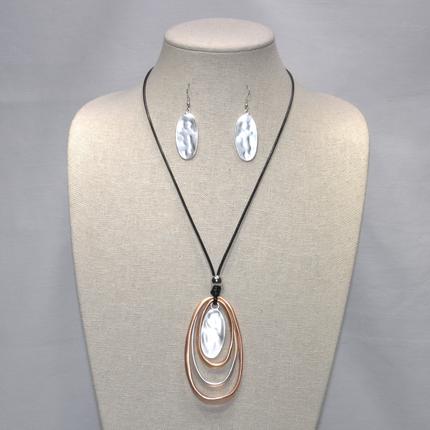 Oval Brushed Metal Necklace Set