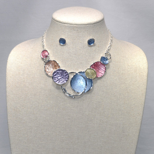 Enamel Painted Metal Bib Style Necklace Set