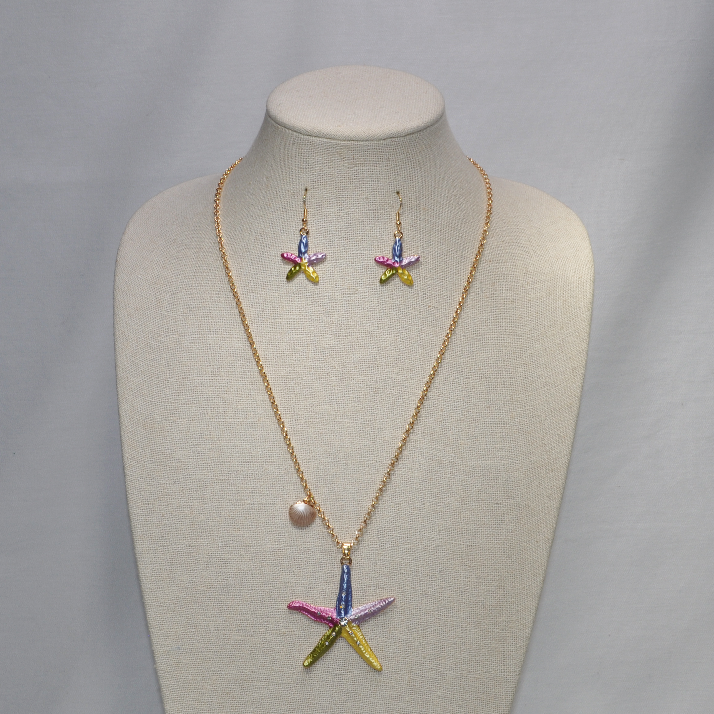 Long Enamel Starfish Necklace set