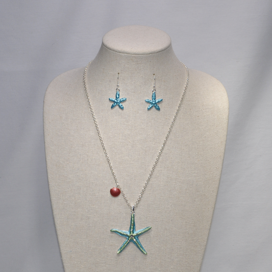 Long Enamel Starfish Necklace set